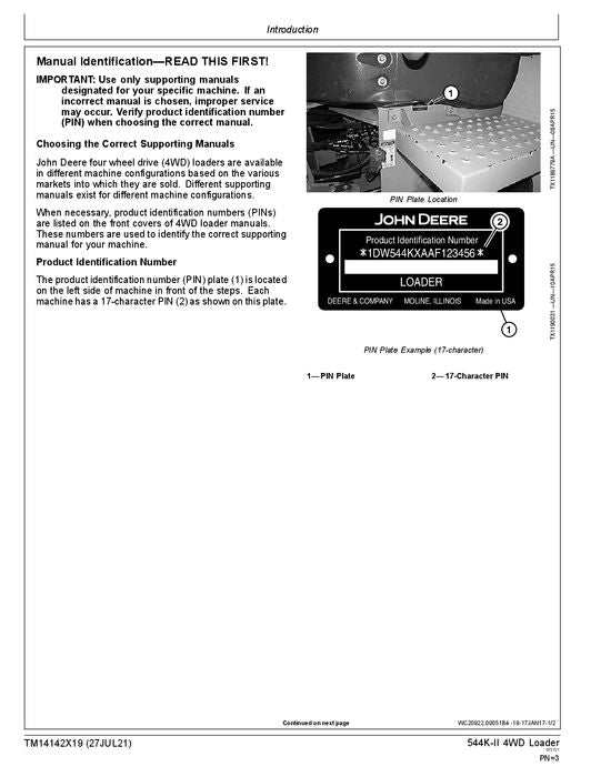 JOHN DEERE 544K SERIES II LOADER OPERATION TEST SERVICE MANUAL TM14142X19