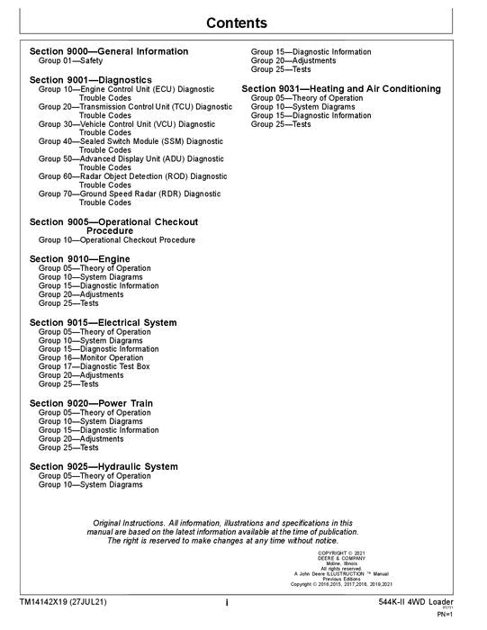 JOHN DEERE 544K SERIES II LOADER OPERATION TEST SERVICE MANUAL TM14142X19