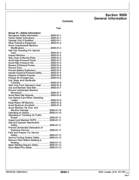 JOHN DEERE 624J LOADER OPERATION TEST SERVICE MANUAL