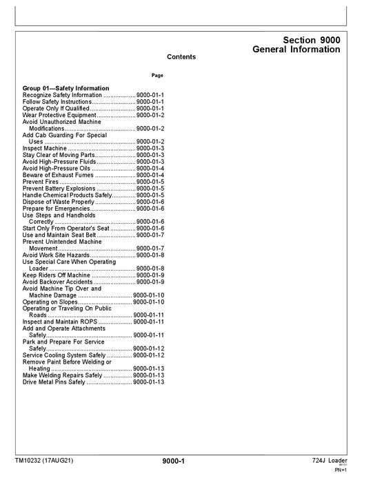 JOHN DEERE 444J 544J 624J LOADER OPERATION TEST SERVICE MANUAL 611219- TM10232