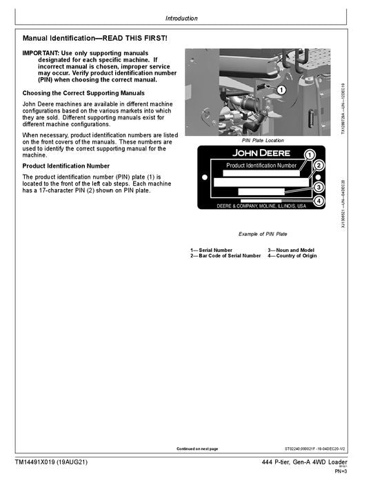 JOHN DEERE 444 P-TIER LADER BETRIEBSTEST SERVICEHANDBUCH