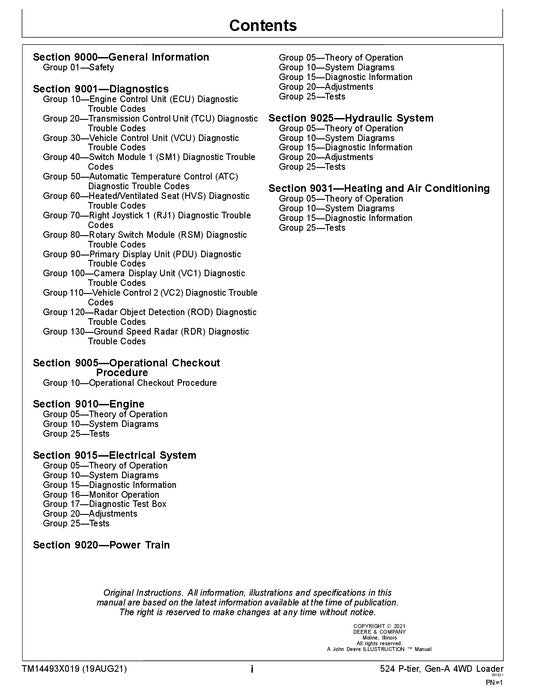 JOHN DEERE 524 P-TIER LOADER OPERATION TEST SERVICE MANUAL