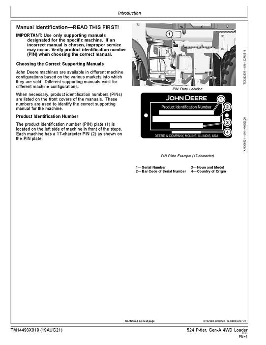 JOHN DEERE 524 P-TIER LOADER OPERATION TEST SERVICE MANUAL