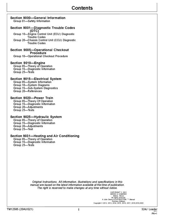 JOHN DEERE 324J LOADER OPERATION TEST SERVICE MANUAL