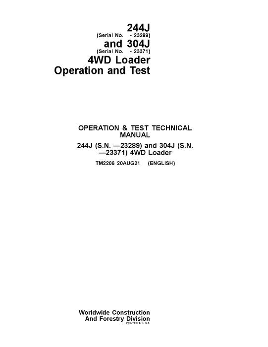 JOHN DEERE 244J 304J LADERBETRIEBSTEST SERVICEHANDBUCH