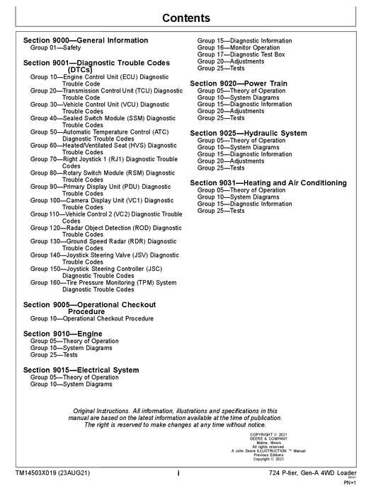 JOHN DEERE 724 P-TIER LOADER OPERATION TEST SERVICE MANUAL #1