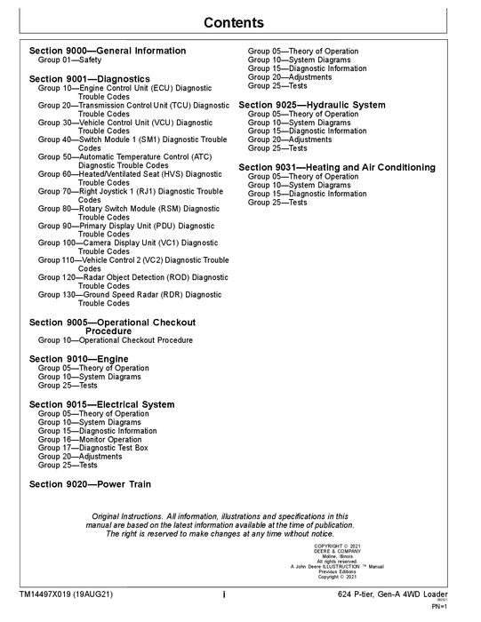 JOHN DEERE 624 P-TIER LOADER OPERATION TEST SERVICE MANUAL