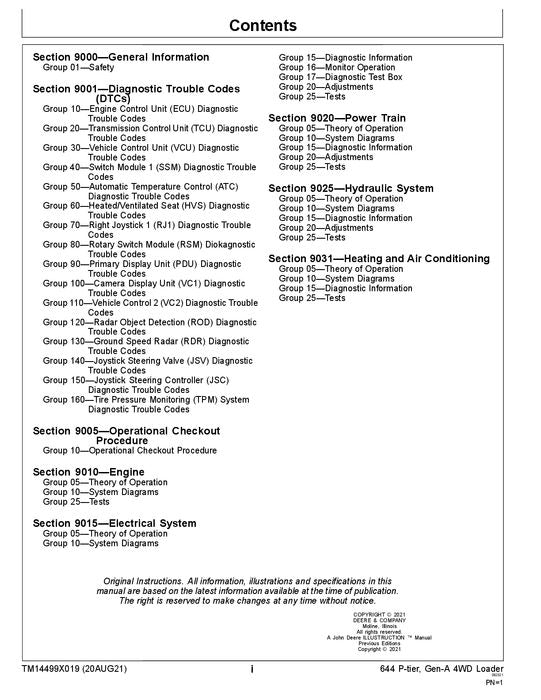 JOHN DEERE 644 P-TIER LOADER OPERATION TEST SERVICE MANUAL