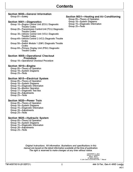 JOHN DEERE 444 G-TIER LOADER OPERATION TEST SERVICE MANUAL