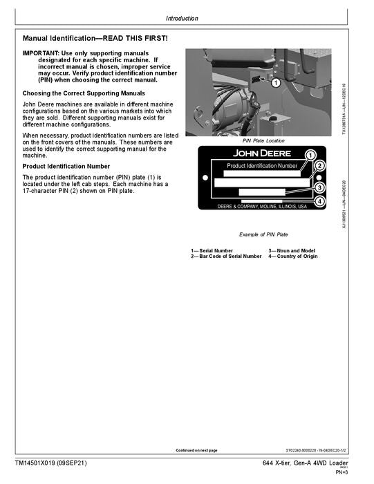 JOHN DEERE 644 X-TIER LOADER OPERATION TEST SERVICE MANUAL