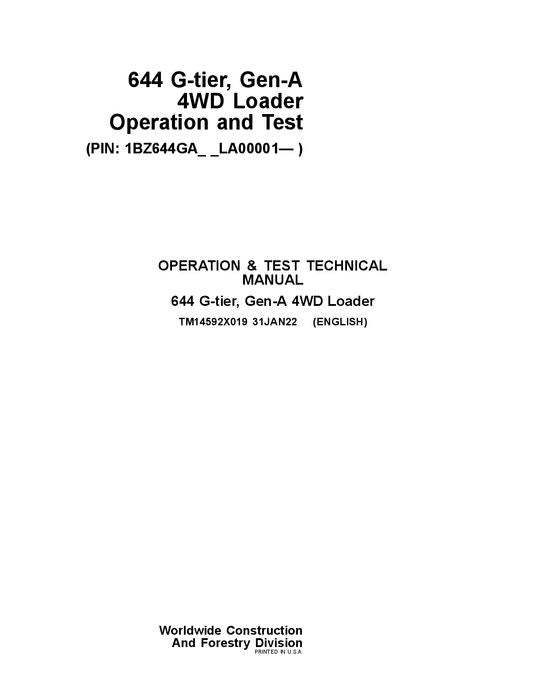 JOHN DEERE 644 G LOADER OPERATION TEST SERVICE MANUAL