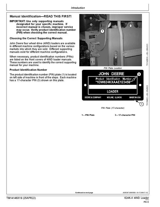 JOHN DEERE 624K SERIES II LOADER OPERATION TEST SERVICE MANUAL F677549—