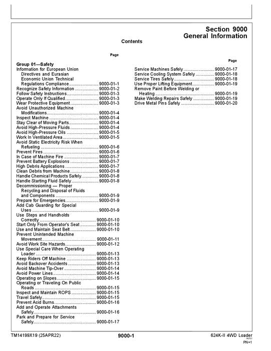 JOHN DEERE 624K SERIES II LOADER OPERATION TEST SERVICE MANUAL C001001- D001001-