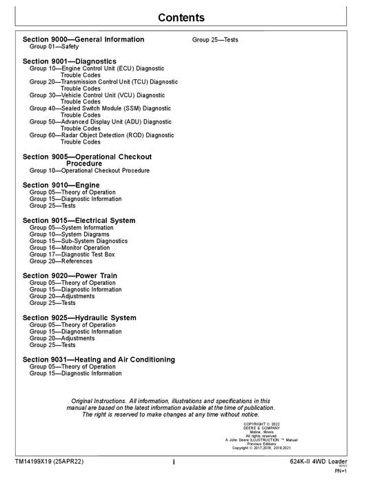 JOHN DEERE 624K SERIES II LOADER OPERATION TEST SERVICE MANUAL C001001- D001001-