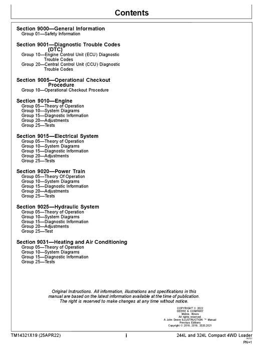 JOHN DEERE 244L 324L LOADER OPERATION TEST SERVICE MANUAL