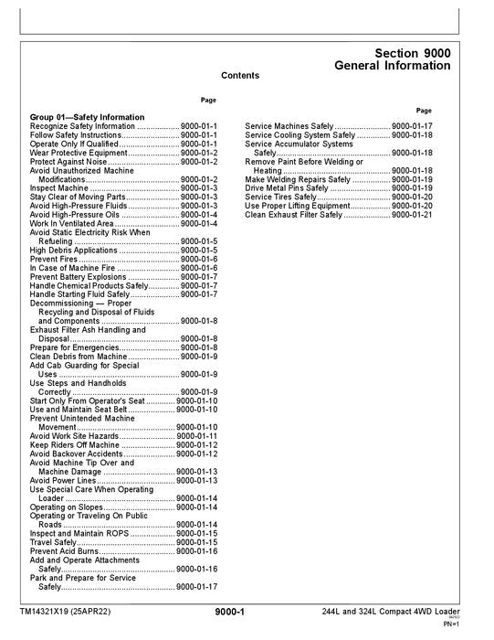 JOHN DEERE 244L 324L LOADER OPERATION TEST SERVICE MANUAL