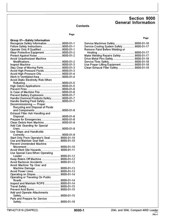 JOHN DEERE 204L 304L LOADER OPERATION TEST SERVICE MANUAL