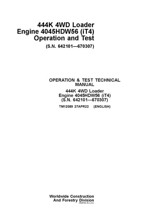 MANUEL D'ENTRETIEN ET DE TEST DE FONCTIONNEMENT DU CHARGEUR JOHN DEERE 444K #3