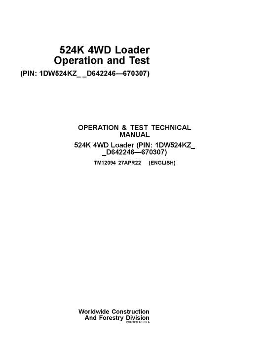 MANUEL D'ENTRETIEN ET DE TEST DE FONCTIONNEMENT DU CHARGEUR JOHN DEERE 524K #3