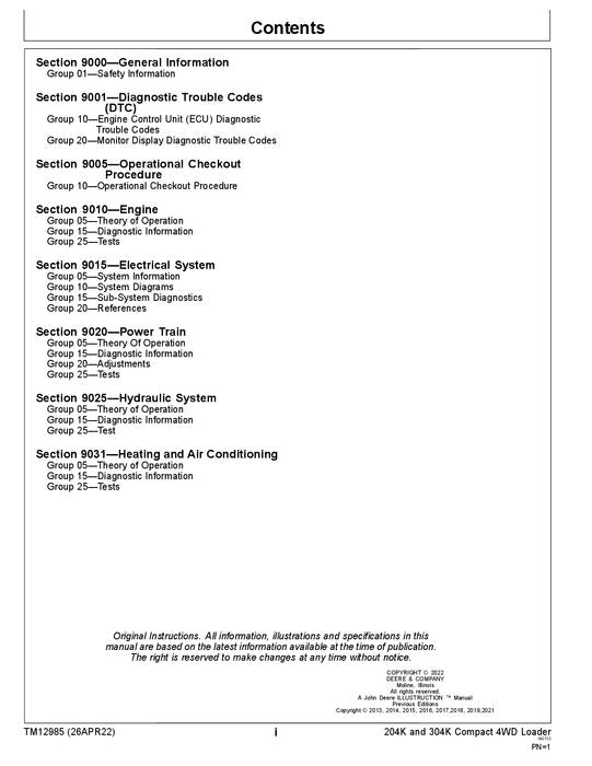 JOHN DEERE 204K 304K LADERBETRIEBSTEST SERVICEHANDBUCH