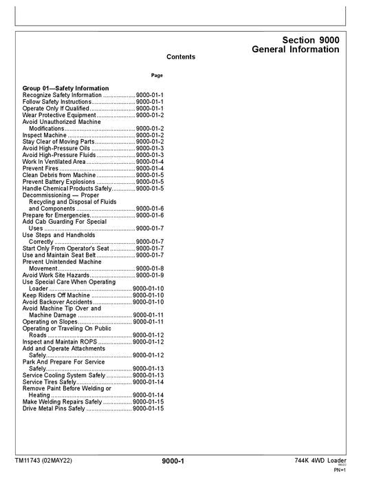 JOHN DEERE 744K LOADER OPERATION TEST SERVICE MANUAL #5