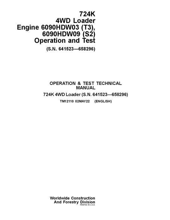 JOHN DEERE 724K LOADER OPERATION TEST SERVICE MANUAL #2