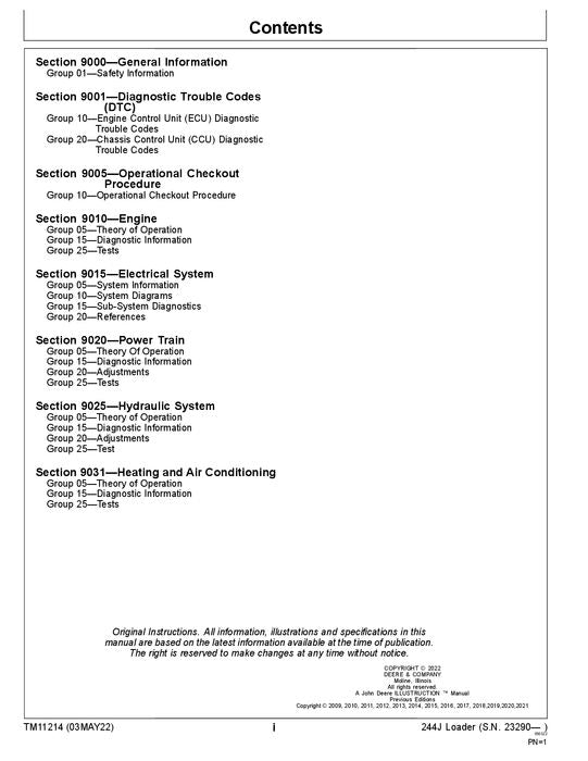 JOHN DEERE 244J LADERBETRIEBSTEST SERVICEHANDBUCH