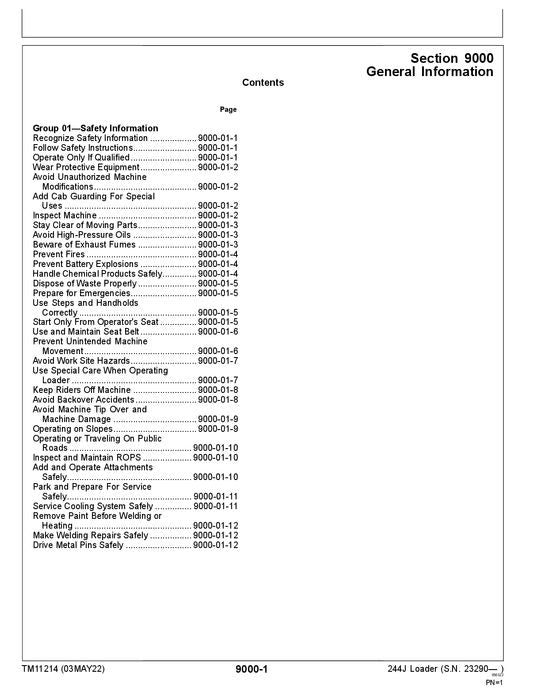 JOHN DEERE 244J LADERBETRIEBSTEST SERVICEHANDBUCH