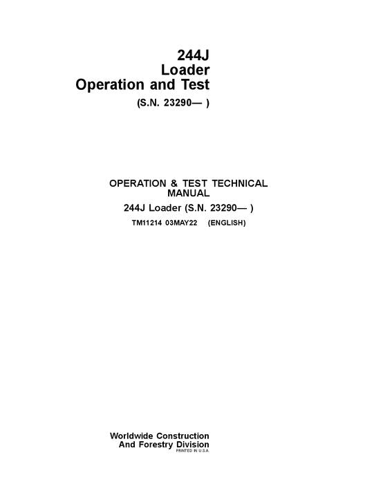 JOHN DEERE 244J LADERBETRIEBSTEST SERVICEHANDBUCH