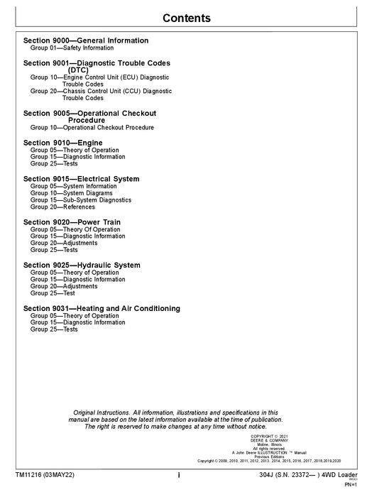 JOHN DEERE 304J LOADER OPERATION TEST SERVICE MANUAL