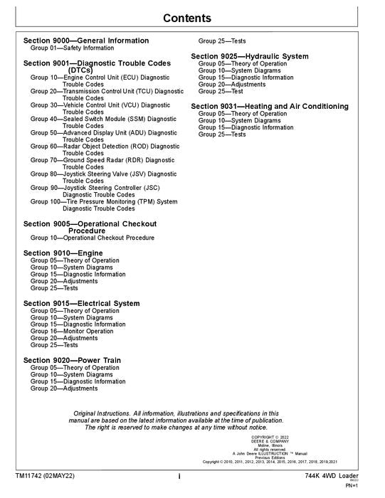 JOHN DEERE 744K LOADER OPERATION TEST SERVICE MANUAL #3