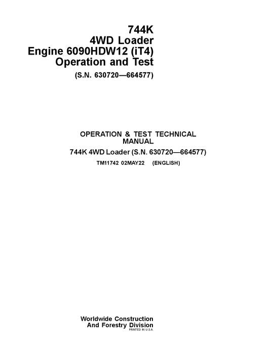 JOHN DEERE 744K LOADER OPERATION TEST SERVICE MANUAL #3