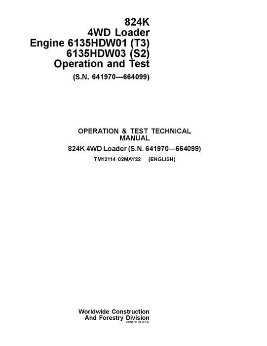 JOHN DEERE 824K LOADER OPERATION TEST SERVICE MANUAL #2