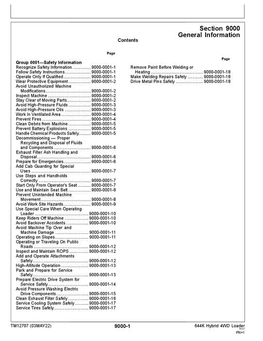 JOHN DEERE 644K HYBRID LOADER OPERATION TEST SERVICE MANUAL