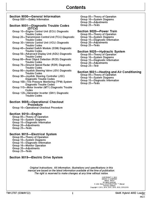 JOHN DEERE 644K HYBRID LOADER OPERATION TEST SERVICE MANUAL