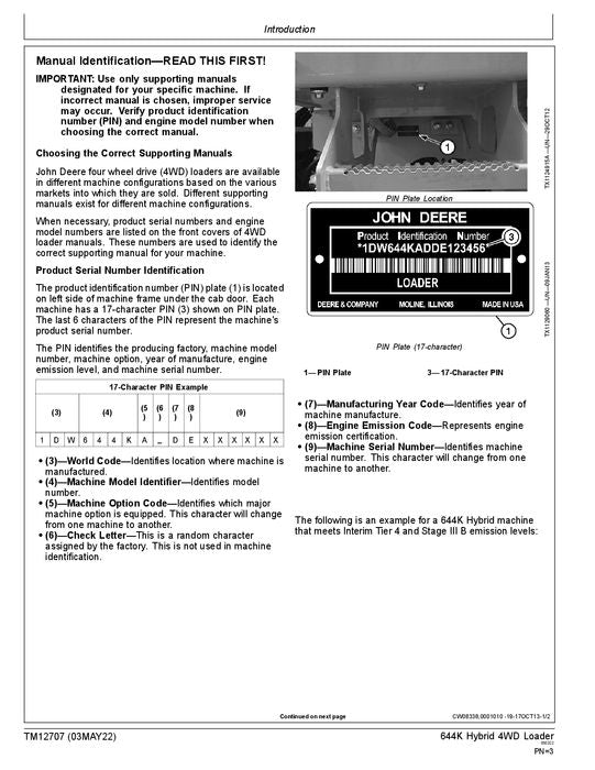 JOHN DEERE 644K HYBRID LOADER OPERATION TEST SERVICE MANUAL