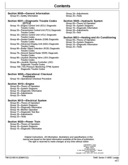 JOHN DEERE 744K SERIES II LOADER OPERATION TEST SERVICE MANUAL