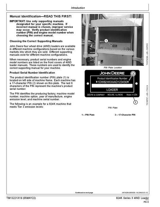 JOHN DEERE 824K SERIES II LOADER OPERATION TEST SERVICE MANUAL #2