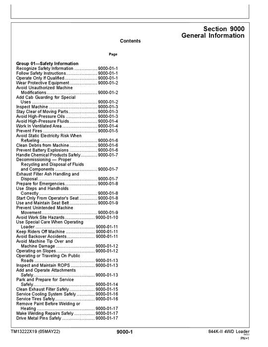 JOHN DEERE 844K SERIES II LOADER OPERATION TEST SERVICE MANUAL #1