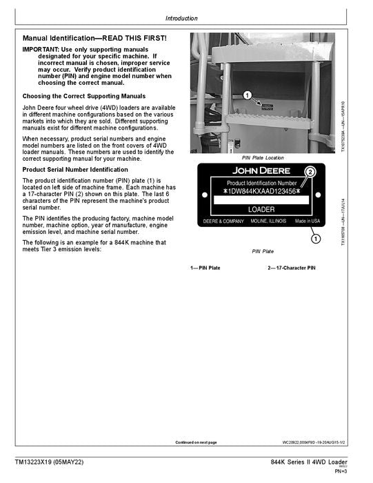 JOHN DEERE 844K SERIES II LOADER OPERATION TEST SERVICE MANUAL TM13223X19