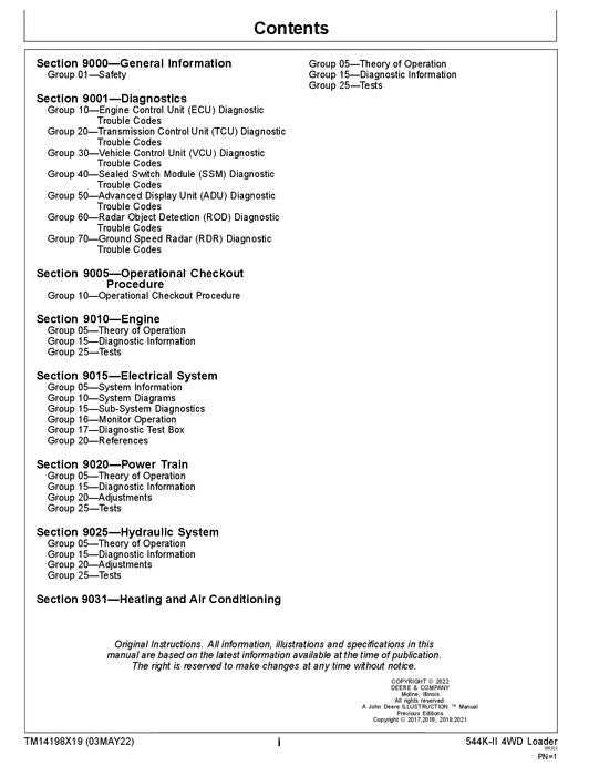 JOHN DEERE 544K SERIES II LOADER OPERATION TEST SERVICE MANUAL TM14198X19