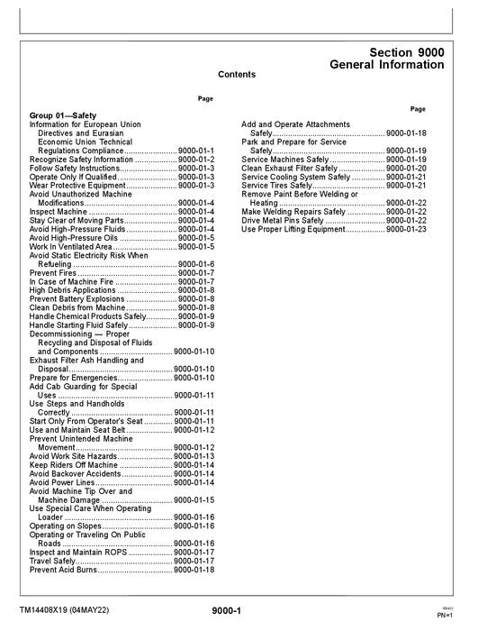 JOHN DEERE 444L LOADER OPERATION TEST SERVICE TECHNICAL MANUAL TM14408X19