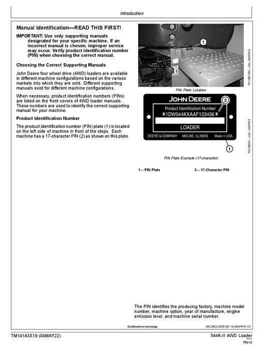 JOHN DEERE 544K LOADER OPERATION TEST SERVICE MANUAL #4