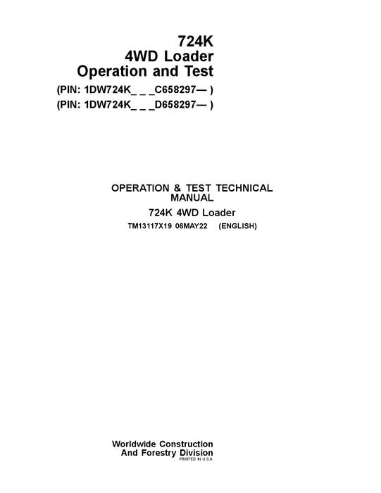 JOHN DEERE 724K LOADER OPERATION TEST SERVICE MANUAL #3