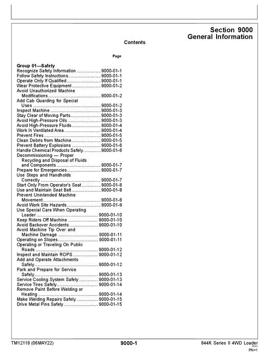 JOHN DEERE 844K LOADER OPERATION TEST SERVICE TECHNICAL MANUAL TM12118