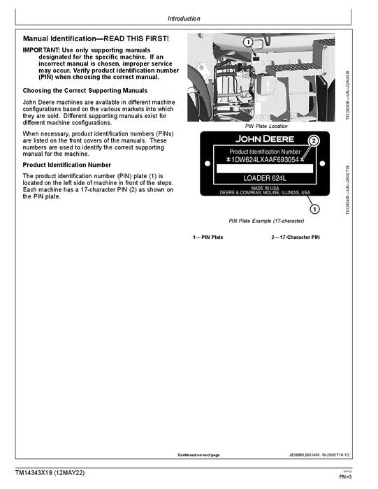 JOHN DEERE 624L LOADER OPERATION TEST SERVICE MANUAL