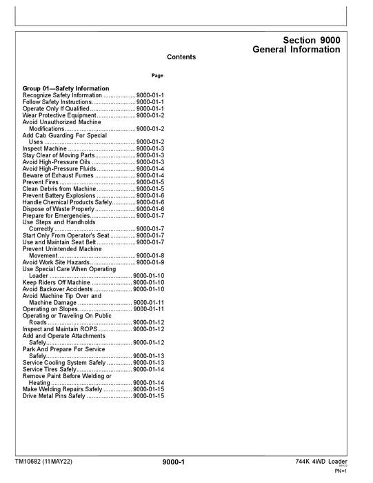 JOHN DEERE 744K LADERBETRIEBSTEST SERVICEHANDBUCH Nr. 1