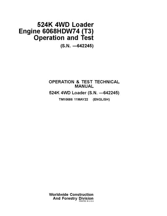 JOHN DEERE 524K LADERBETRIEBSTEST SERVICEHANDBUCH Nr. 6