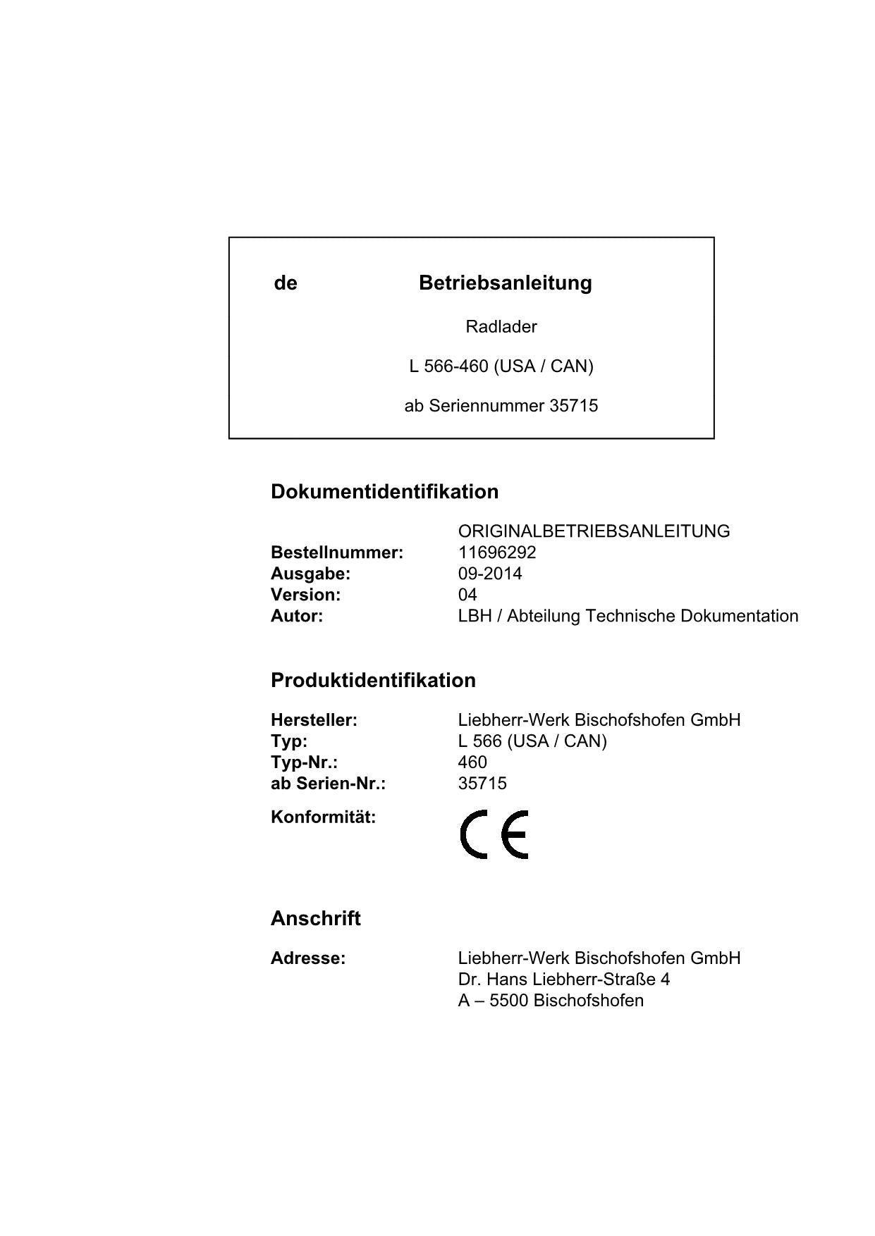 Liebherr L566 USACAN Radlader Betriebsanleitung ser 35715