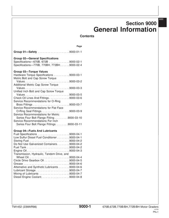 JOHN DEERE 670B 672B 770B 770BH 772B 772BH GRADER OPERATION TEST SERVICE MANUAL